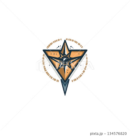 Mystical stylized star emblem with a central eye surrounded by an ethereal halo of light points 134576820