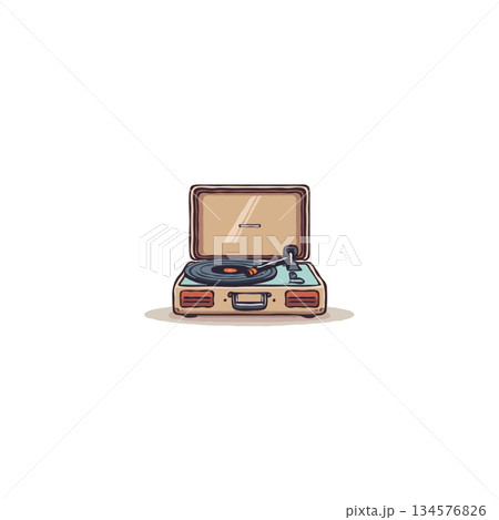 Vintage record player illustration evoking nostalgia for analog music listening experience and Vintage record player illustration evoking nostalgia for analog music listening experience and 134576826