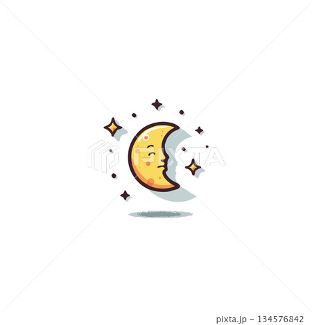 Stylized crescent moon slumbering among twinkling starfield creating a celestial fantasy 134576842