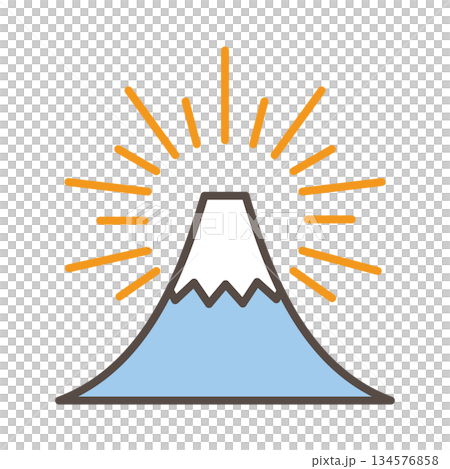 シンプルな富士山とご来光のアイコン 134576858