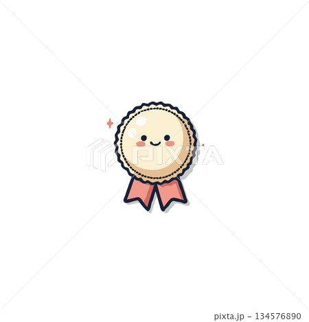 Cute cartoon badge illustration showcasing achievement and recognition through a simple and Cute cartoon badge illustration showcasing achievement and recognition through a simple and 134576890