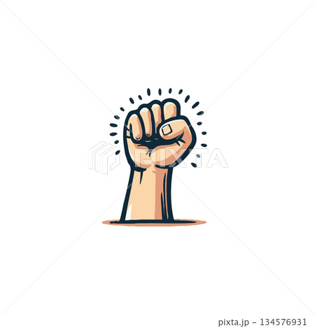 Illustration of a stylized raised fist emphasizing strength determination and unity in visual Illustration of a stylized raised fist emphasizing strength determination and unity in visual 134576931
