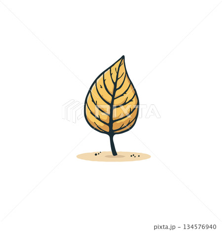 Solitary golden leaf illustration embodying nature's simple beauty and autumnal transition with Solitary golden leaf illustration embodying nature's simple beauty and autumnal transition with 134576940