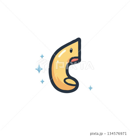Whimsical animated macaroni character amidst shimmering glimmers, isolated on plain background for 134576971