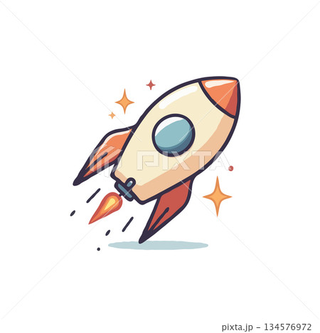 Illustration of a stylized rocket taking flight, symbolizing ambition, innovation, and the pursuit 134576972