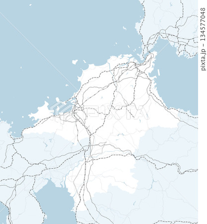 日本の福岡県と隣接する都道府県を含む、シンプルなロードマップ 日本の福岡県と隣接する都道府県を含む、シンプルなロードマップ 134577048