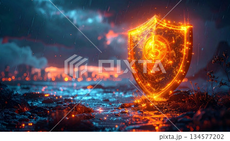 A vibrant orange flame glows with burning energy in the dark forest night, creating a bright red motion wave texture against a black star space illustration backdrop 134577202