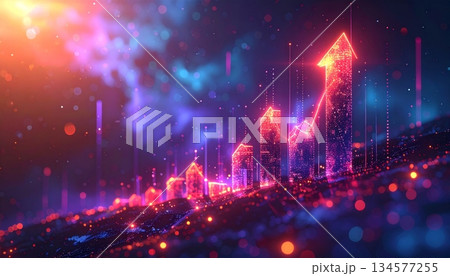 Bright fireworks explode over the city night sky in a glowing celebration of light and color for a festive holiday background design Bright fireworks explode over the city night sky in a glowing celebration of light and color for a festive holiday background design 134577255