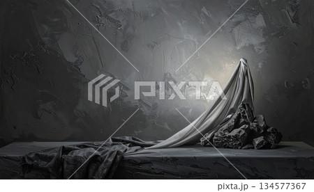 Vector illustration of a silhouette of an old man inside a tent design with a mountain view at a party 134577367