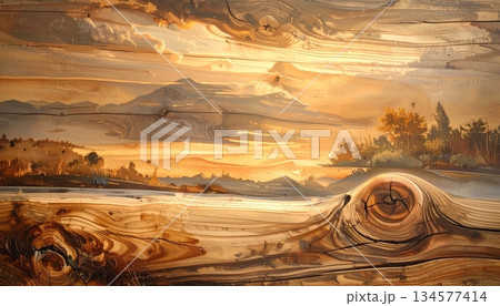 Natural brown oak timber board with a textured grain pattern and old hardwood surface for a decorative wooden plank wall or floor background 134577414