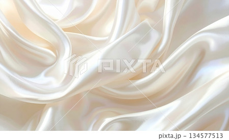 Luxury gold silk satin fabric texture background with smooth shiny waves and elegant soft drapery fashion textile curves 134577513