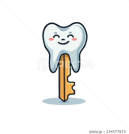The tooth key illustration, a whimsical representation of dental health and security concepts The tooth key illustration, a whimsical representation of dental health and security concepts 134577673