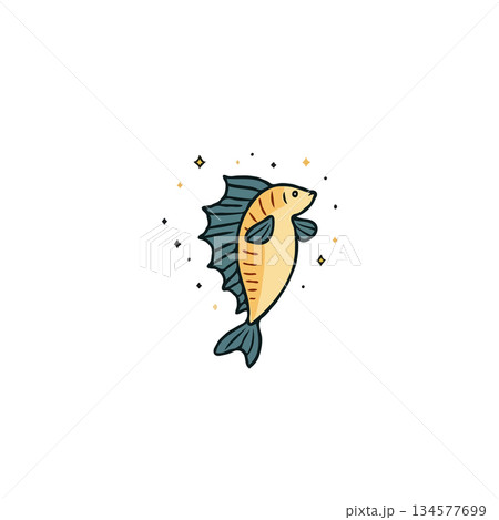 Stylized fish illustration with simple lines and cute design for ocean life representation or 134577699