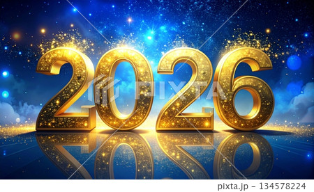 Happy New Year 2026 greeting card design with festive Christmas decoration lights and vector illustration numbers for a winter holiday celebration Happy New Year 2026 greeting card design with festive Christmas decoration lights and vector illustration numbers for a winter holiday celebration 134578224