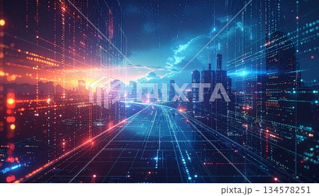 A magic glowing galaxy design featuring shiny blue stars and energy network patterns across a dark universe space background 134578251