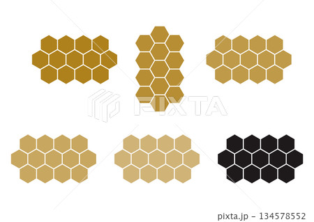 Collection of Honeycomb Patterns in Various Color Variations. 134578552