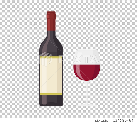 葡萄酒和酒杯,平面插圖 葡萄酒和酒杯,平面插圖 134580464