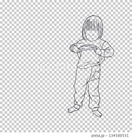 お着替えできた子どもの線画｜Child getting dressed line art 134580531