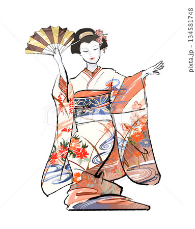 秋の和服-踊り 134581748