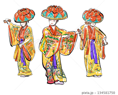 沖縄の踊り-3人 134581750