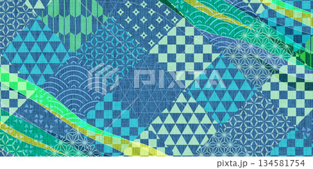 和柄　青　模様　背景 134581754