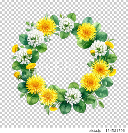 Spring wildflower wreath watercolor illustration 134581796