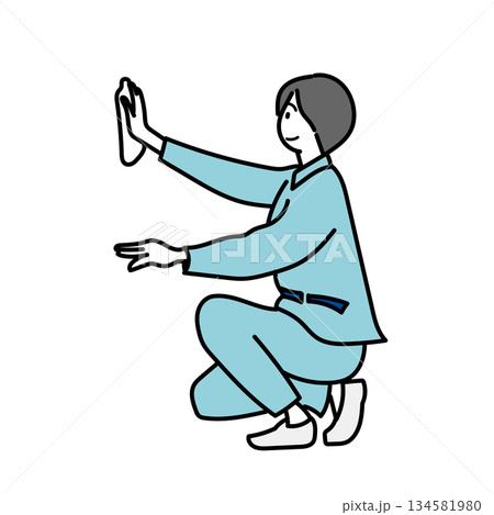 イラスト素材: 窓拭きと壁掃除をする人物のキャラクター イラスト素材: 窓拭きと壁掃除をする人物のキャラクター 134581980