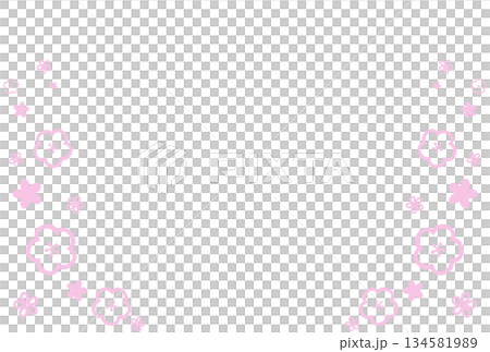 一個被淡粉色花朵環繞的相框 134581989