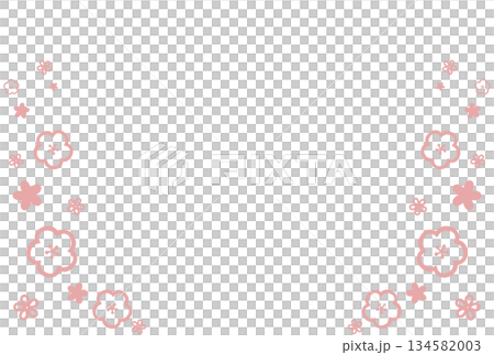 ピンク色の花に囲まれたフレーム 134582003