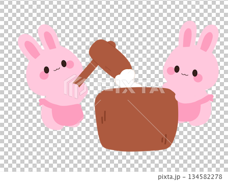 餅つきをしているかわいいうさぎのイラスト 餅つきをしているかわいいうさぎのイラスト 134582278