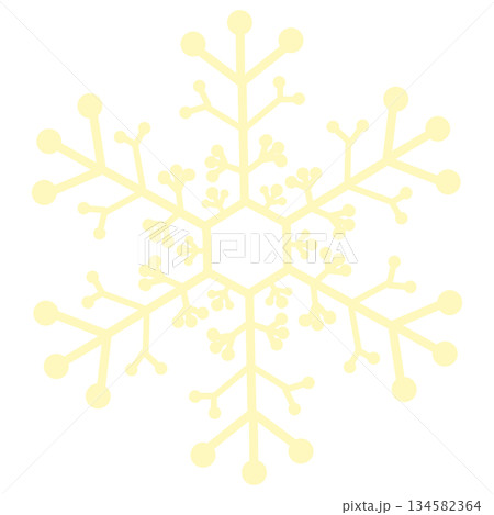 薄い黄色の枝分かれの多い雪の結晶 薄い黄色の枝分かれの多い雪の結晶 134582364