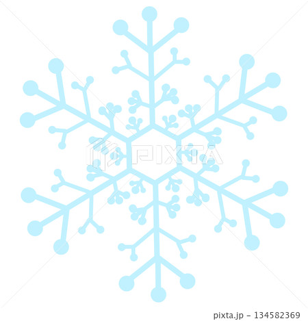 薄い水色の枝分かれの多い雪の結晶 134582369