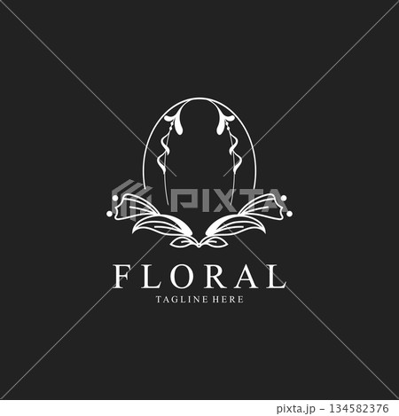 Floral frame round shape emblem logo leave...のイラスト素材 [134582376] - PIXTA