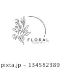 Floral frame round shape emblem logo leave circle style boutique background 134582389