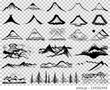 Mountain hand-drawn calligraphy illustration set 134582448