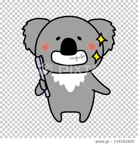 歯磨き後に綺麗になった歯を見せるコアラ 134582605