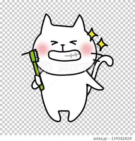 White cat showing clean teeth after brushing White cat showing clean teeth after brushing 134582629