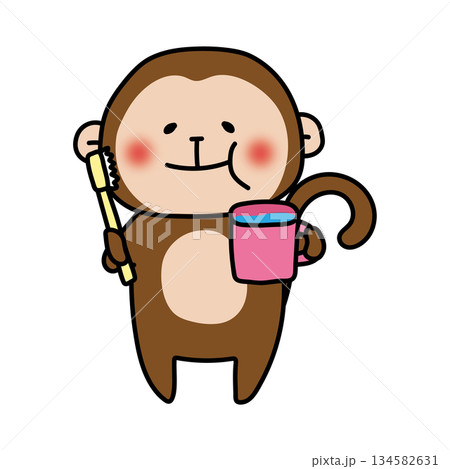 歯磨きでうがいをする猿 134582631