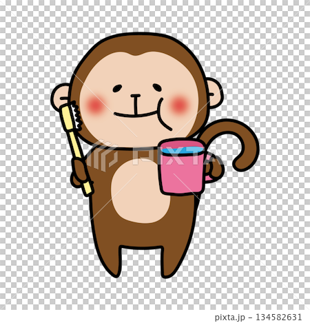 歯磨きでうがいをする猿 134582631