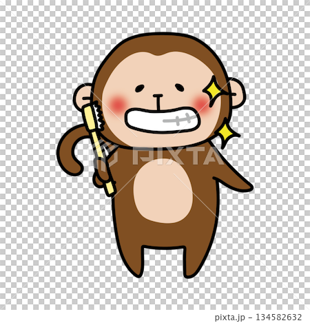 猴子刷完牙後炫耀它乾淨的牙齒。 134582632