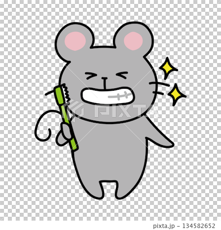 歯磨き後に綺麗になった歯を見せるネズミ 134582652