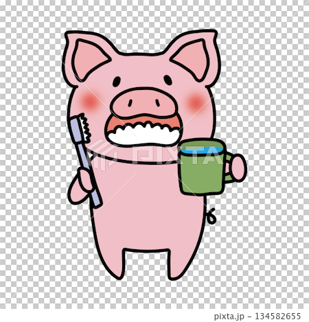 Pig gargling with toothpaste 134582655