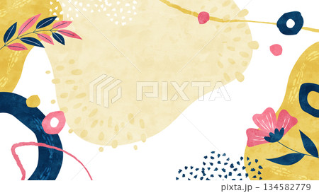 植物のナチュラルポップな背景 花や葉を散りばめたカラフル水彩イラスト 植物のナチュラルポップな背景 花や葉を散りばめたカラフル水彩イラスト 134582779