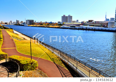 尾久橋／隅田川より尾久の原公園、尾竹橋方面を望む(東京都荒川区)【2025.12】 134583612
