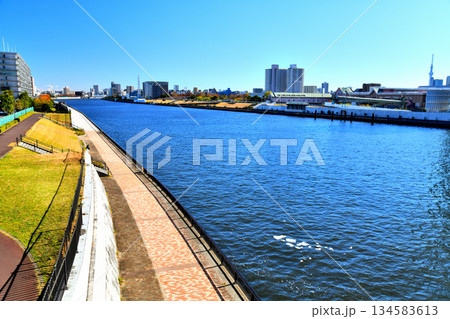 尾久橋／隅田川より尾久の原公園、尾竹橋方面を望む(東京都荒川区)【2025.12】 134583613