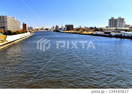 尾久橋／隅田川より尾久の原公園、尾竹橋方面を望む(東京都荒川区)【2025.12】 134583617