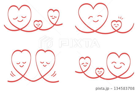 かわいい手描きハートの赤線画イラスト素材セット Love heart line art vector 134583708