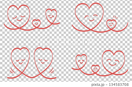 かわいい手描きハートの赤線画イラスト素材セット Love heart line art vector 134583708