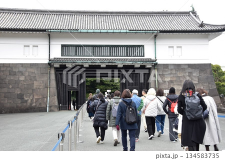 東京都千代田区　坂下門（春季皇居乾通り一般公開）と観光客 134583735