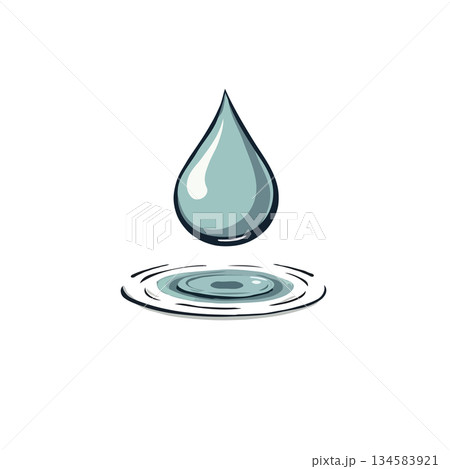 Illustrative depiction of a serene water droplet creating concentric ripples as it falls onto a 134583921